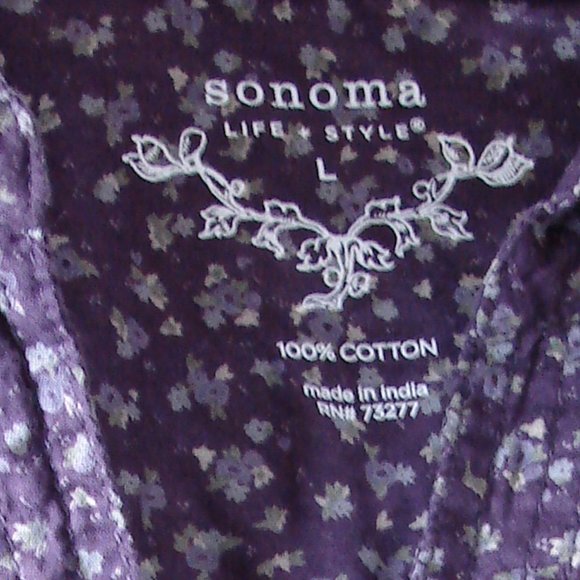 Purple Dainty Floral Long Adjustable Sleeve Ruche Button Front Scallop Hem Large - Picture 16 of 16